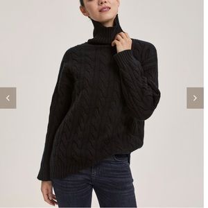 Ultra high-neck cable knit wool sweater